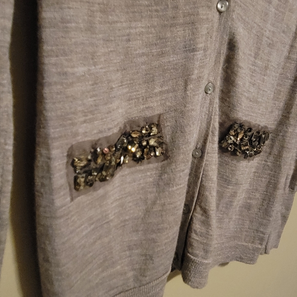 Ann Taylor Loft Women's Wool Blend Brown Cardigan With Jewel Accents Size S. Goo - Picture 2 of 7